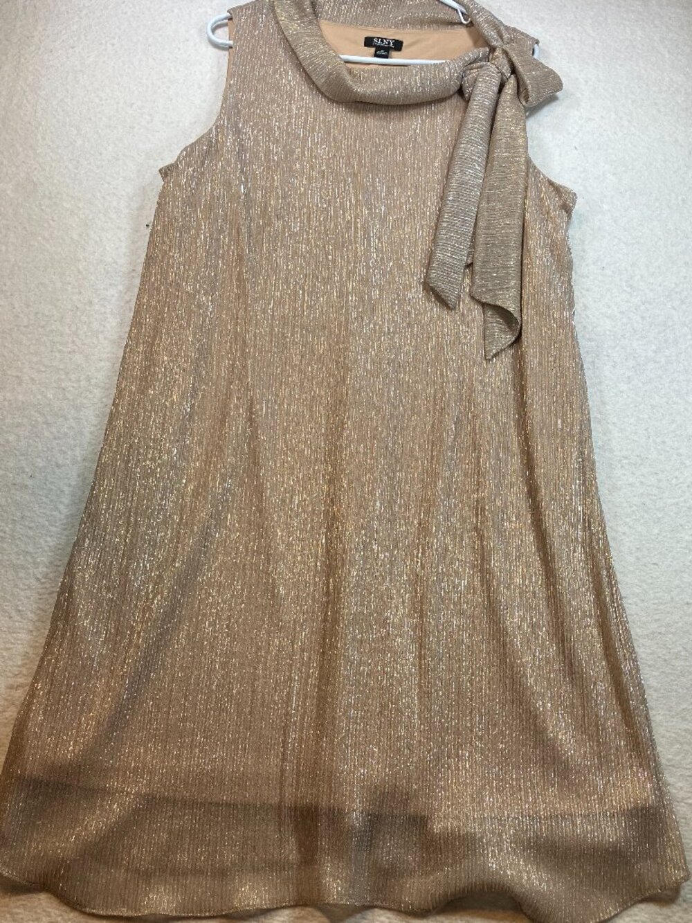 SLNY Gold Matallic Sleeveless‎ Cowl Neck Short Evening Dress Sz 18